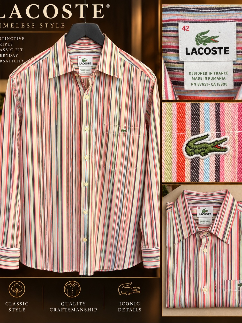 Lacoste Men’s Striped Button-Down Shirt in Multi-Color